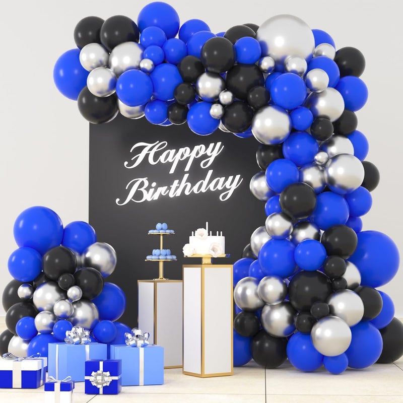 LUDEOU Black Blue Silver Balloon Garland Arch Kit - Royal Blue Black Balloons Silver Balloons for Boss Boy Baby Birthday Video Gamer Birthday Retirement Graduation Class of 2025 Prom Party Decorations - Image 1